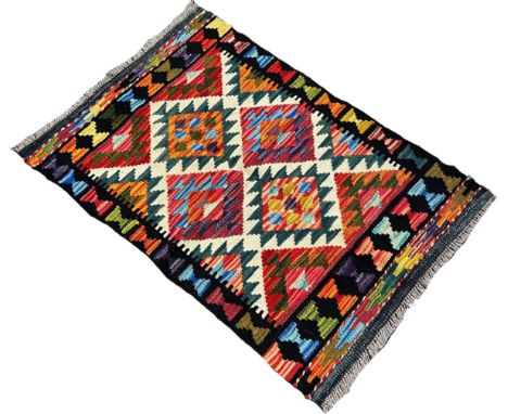 A Maimana Kilim mat  with a diamond pattern 90cm x 60cm approximately 