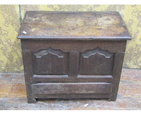 18th century coffer bach, the front enclosed by a pair of shaped and fielded panels over a frieze drawer, 53cm high x 64cm wi