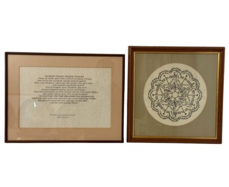 Two 20th century calligraphy works, to include: A hand-written passage from Four Quartets by T.S. Eliot, 27 x 38 cm; with ano