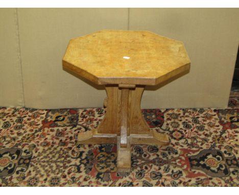 Workshop of Robert ‘Mouseman’ Thompson of Kilbern, a small oak occasional table with octagonal adzed top, 47cm H x 50 W