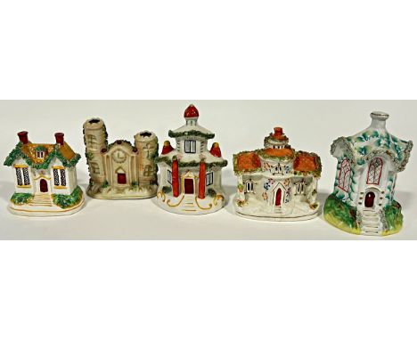 A collection of nine Coalport pastel burners of houses, cottages and other buildings (9)