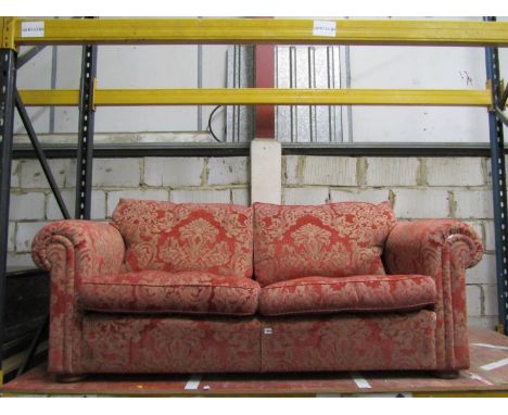 Large contemporary red upholstered country house style sofa, 190cm wide approx