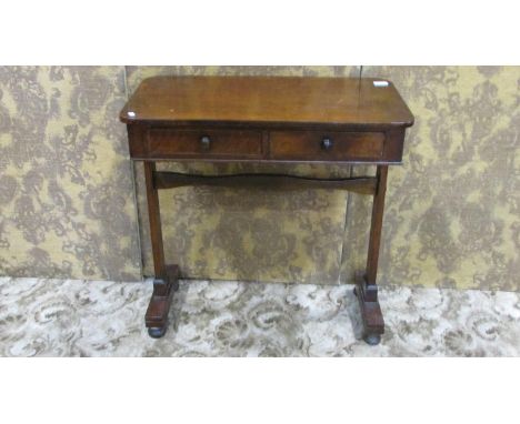 A small 19th century mahogany side/sofa table fitted with two real and two dummy frieze drawers, raised on simple square tape