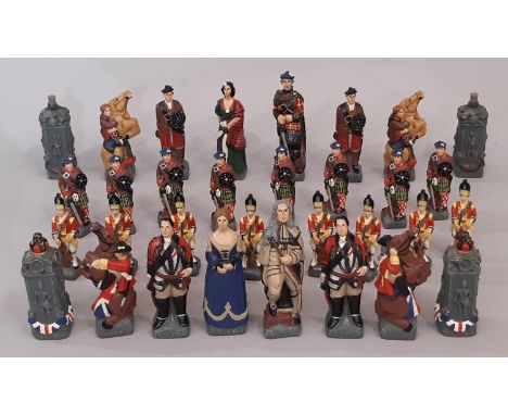 Battle of Culloden chess pieces by Studio Anne Carlton, hand painted, featuring Jacobites v forces of the British Army