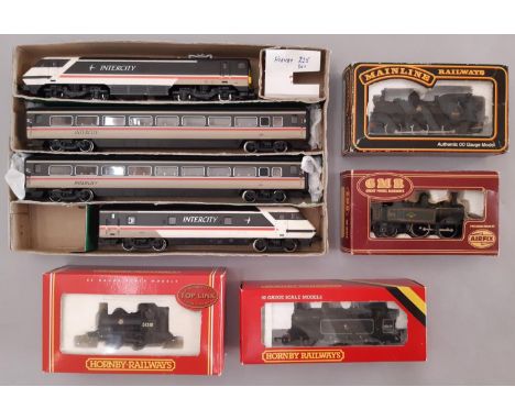 Four boxed 00 gauge tank engines  comprising Hornby R058 and R2093A, Mainline 37085 and Airfix 0-4-2 Class 1400 in GWR livery