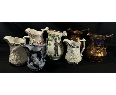 Four pairs of 19th century jugs, Staffordshire Spaniels etc