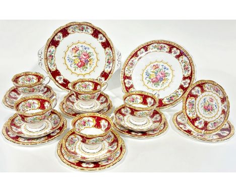 A collection of Royal Albert bone china tea wares including comport, cake plate, five cups and six saucers and six tea plates