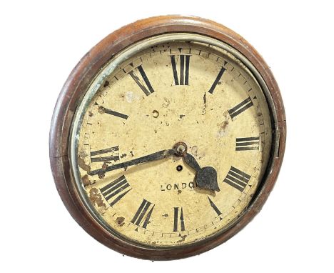 A 19th century mahogany cased wall clock with 12” dial and fusee movement, marked ‘London’ (for restoration).