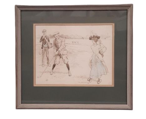 Tom Browne - (1872-1910) - 'On the Golf Links - The Retort Courteous' (1899), an original ink and colour pencil sketch for Pu