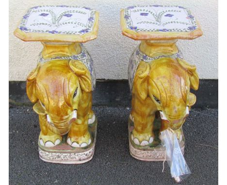A pair of ceramic Elephant seats with howdahs, (AF)