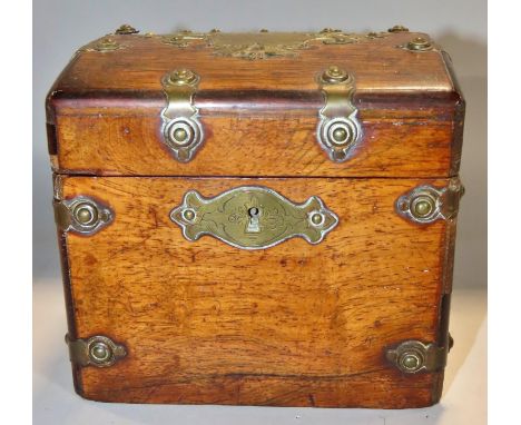 A 19th century Rosewood and brass clad tea caddy 14cm x 13cm. 