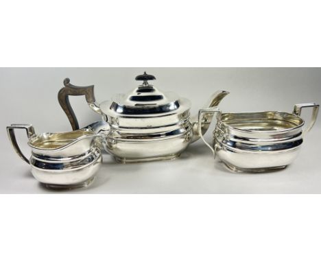 AS Georgian style three piece silver tea service, Sheffield 1921 maker William Hutton &amp; Sons Ltd, 35.7 oz approximately