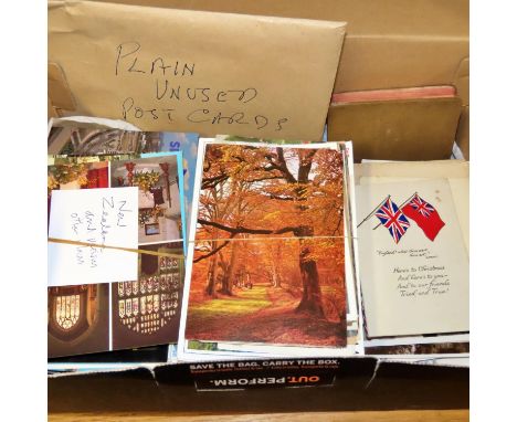 A mixed box of British and Worldwide postcards, some military, together with a leather pouch of photographs and cards includi