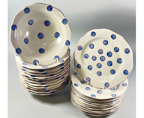 A Whittard's of Chelsea "Rosa" pattern dinner wares in polka dot design for 12, including dinner plates, bowls and side plate