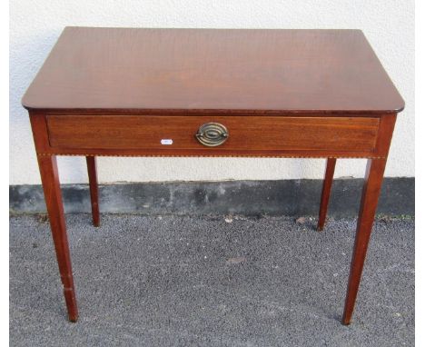 A 19th century mahogany side table with frieze drawer on square tapered legs, 72cm high x 87cm x 51cm