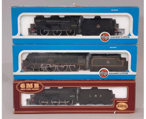 Three 00 gauge locomotives by Airfix comprising 4-6-0 Royal Scot 54121-3 no 46100, 0-6-0 Class 4F Fowler 54122 LMS no 4454 an