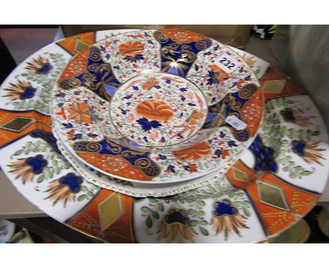 A collection of Wedgwood Kutani Crane pattern dinner and tea ware, together with a large 19th century Copeland platter, Derby