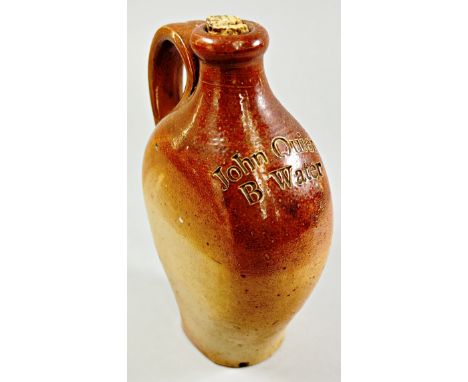 A Georgian shouldered salt glazed stoneware flask incised John Quier - B Water (Bridgewater) 16cm approx 