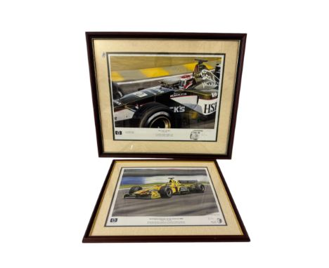 Robert Tomlin - Two Formula 1 prints for HP, both signed and dated '2000', one Artist's proof with pencil drawing of Johnny H