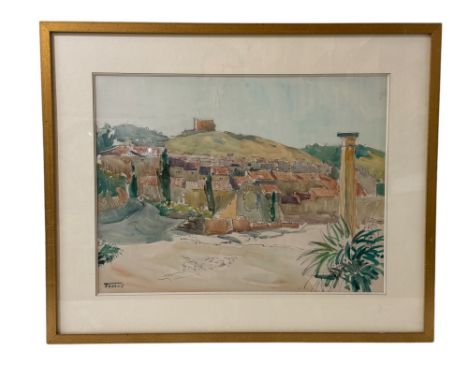 Louis Édouard Toulet (1892-1967) - Mediterranean town, watercolour and pen, signed below, 36 x 48 cm, framed