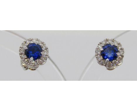 Contemporary pair of 18ct white gold sapphire and diamond cluster stud earrings, head diameter 7mm approx, Edinburgh 2018, 2.