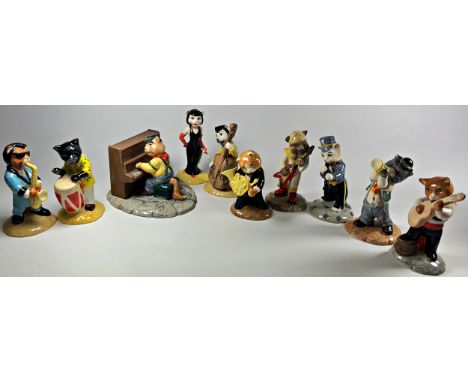 A Beswick ceramic 'cat band' to include, pianist, guitarist, trumpet, saxophone, cello, conductor, etc (10)