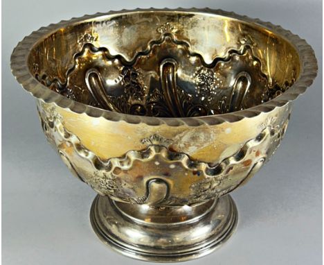 A Late Victorian silver rose bowl with floral decoration, London, 1898, Makers Marks W &amp; C Sissons, 23cm D, 15cm H, 21.3 