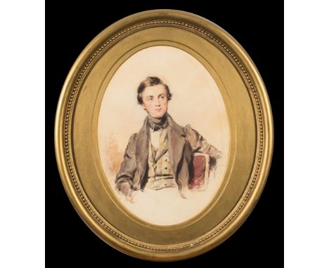 Attributed to George Richmond [1809-1896]-Portrait of Mr Dundas of Sion Hill, half-length seated,:- with short brown hair and