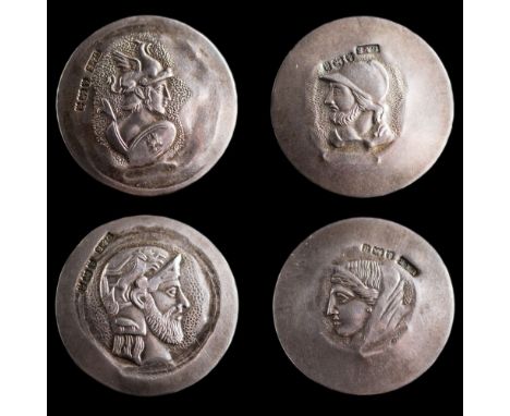 A set of late Victorian silver buttons:, each embossed with portrait heads in the Grecian Revival style, Birmingham 1900, mak