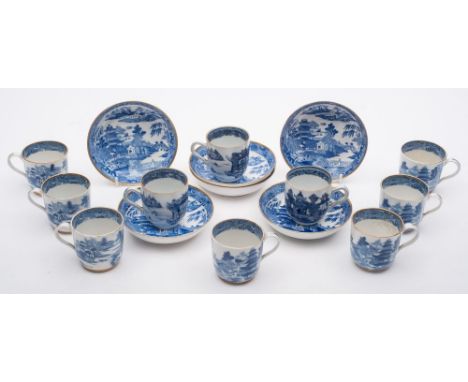 A set of six late 18th/early 19th Century Spode porcelain coffee cups, seven saucers and three similar Chinese coffee cups:, 