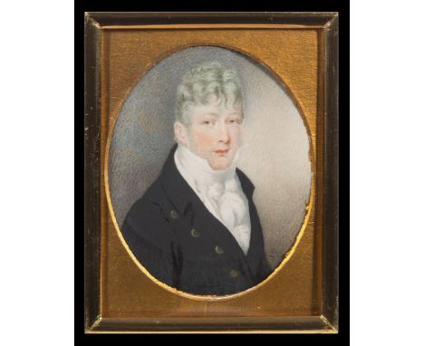 English School early 19th Century, initialled JD-A miniature portrait of a Edward Hawks [d.1844], bust-length, with grey wavy