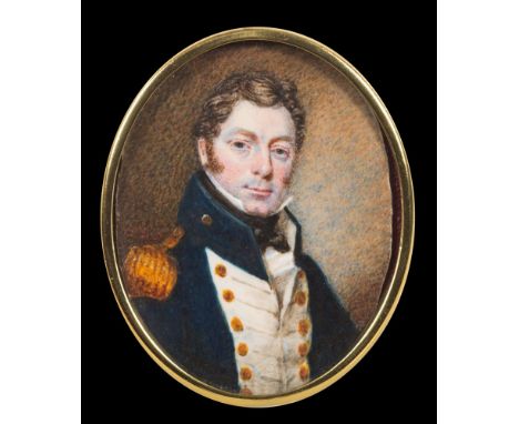 English School Circa 1800-A miniature portrait of a Naval Officer,head and shoulders with wavy fair hair, rosy cheeks and bro