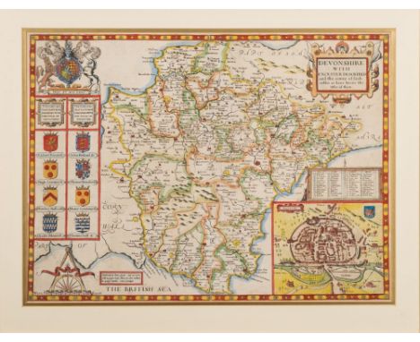 SPEED, John - Devonshire with Excester Described : beautiful hand coloured map, 500 x 375 mm, John Sudbury & George Humble, E