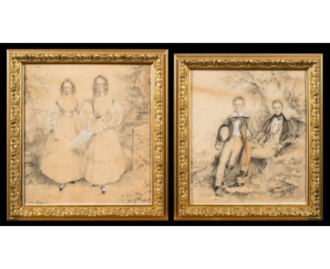 English School 19th Century-The White Family of Upcerne Manor, Dorset,:-portraits of Harriet, nee Upton [d.1862], John & Will