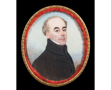 English School early 19th Century-A miniature portrait of Edward Augustus Butcher [b.1776], head and shoulders with receding 