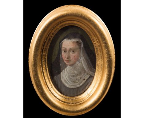 Flemish School 17/18th Century-A miniature portrait of a young nun, head and shoulders,:-wearing a nun's habit and grey dress