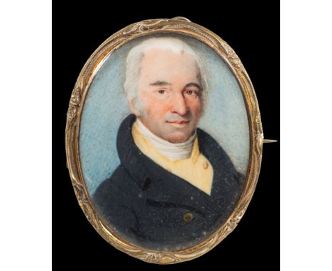 English School Circa 1830s-A miniature portrait of a gentleman, said to be George Willcock, head and shoulders, with short gr