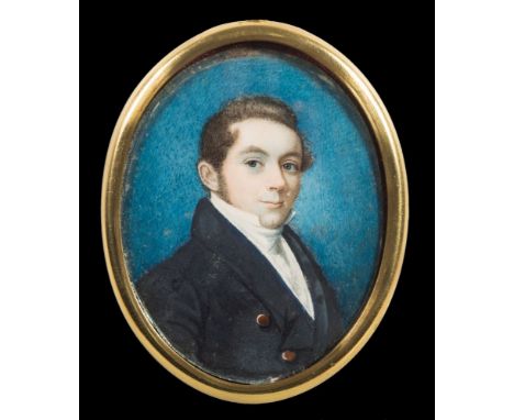 English School Circa 1830-A miniature portrait of George Peters Price [1803-1863], head and shoulders, with dark wavy hair an