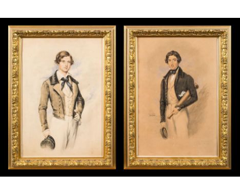 English School early 19th Century-Portrait of a Midshipman; Portrait of a Sailor,:-two, each three-quarter length standingind