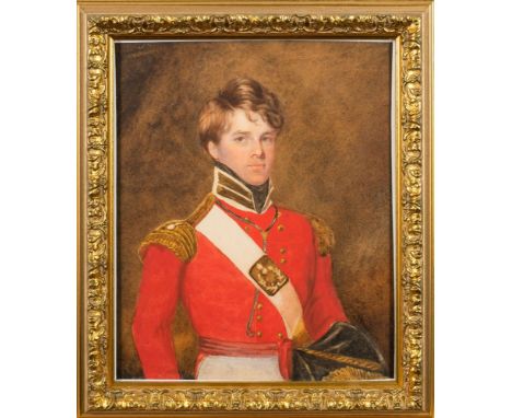 Circle of Octavious Oakley [1800-1867]-Portrait of Lt Col William Henry Preedy, East India Co. Regt.,:-half-length standing i