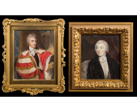 After Sir Thomas Lawrence-A miniature portrait of Peter Leopold Louis Francis Nassau Cowper,:- half-length, with powdered hai