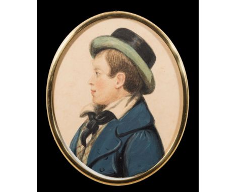 William Jones Chapman [1808-1870]-A miniature portrait of a Midshipman, head and shoulders,:-with short brown hair, wearing a