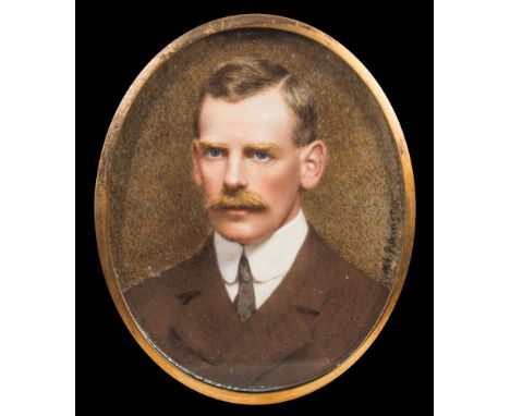 Maude E. Pilkington [fl.1888-1914]-A miniature portrait of a young man, head and shoulders,:- with blue eyes, short fair hair