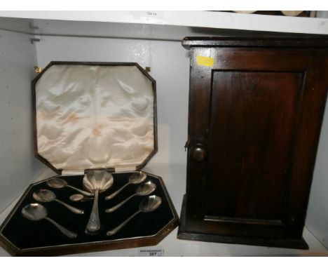 Vintage mahogany cupboard and a boxed desert set