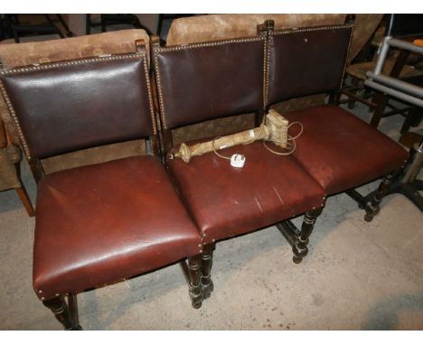 3 1930's chairs and an alabaster lamp