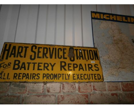 2 vintage metal signs inc Michelin and a service station