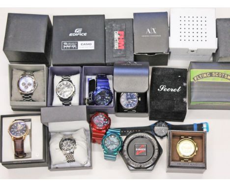 A group of 13 modern wristwatches comprising Michael Kors, Flying Scotsman, Secret, Armani Exchange, G-Shock(4), Rotary, Swat