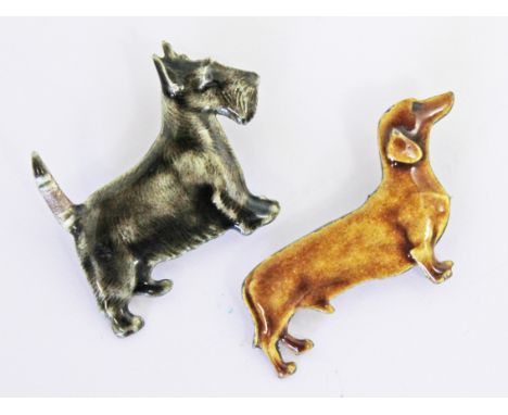 Two Kenart sterling silver enamel dog brooches.