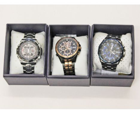 A group of 3 Casio Edifice wristwatches, boxed.