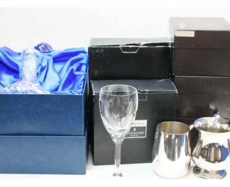 John Rocha for Waterford; a pair of wine glasses and a pair of tumblers, together with an Edinburgh decanter and five EPNS ta